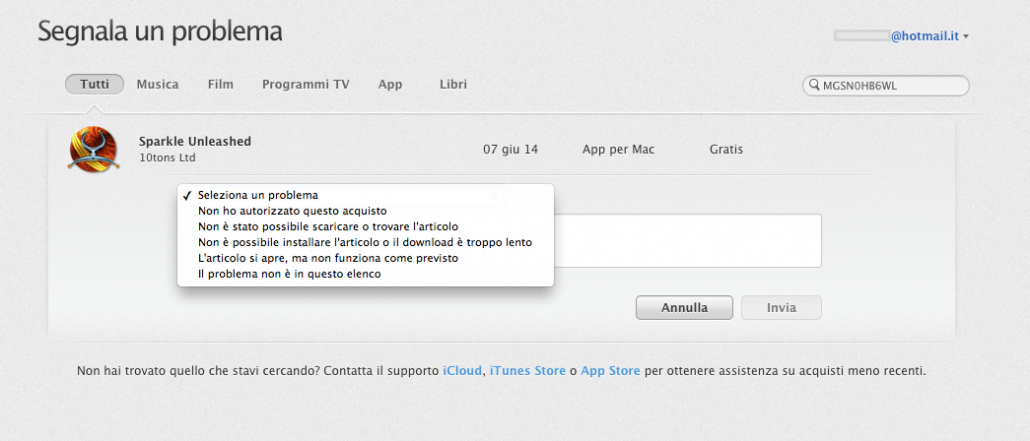 chiedere il rimborso su App Store