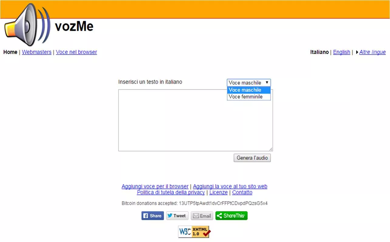 Voz.me convertire testo in file audio mp3