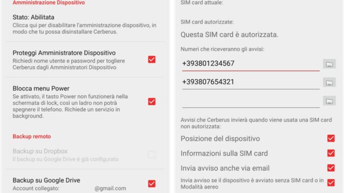 Come accendere smartphone Android a distanza Cerberus Antifurto