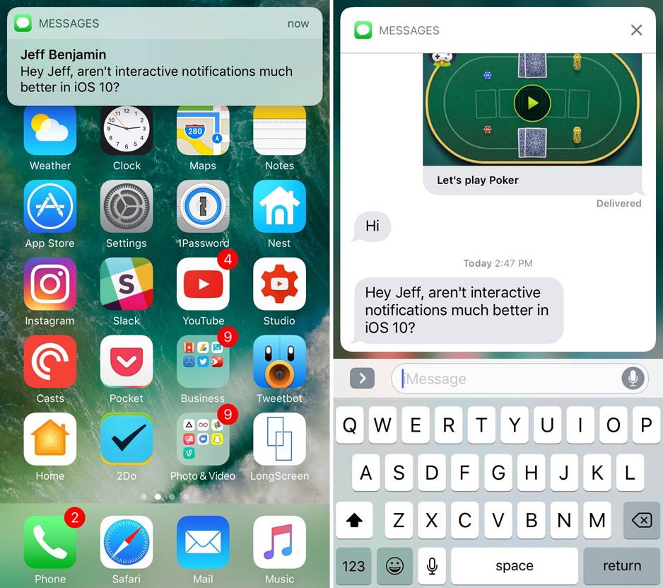 iMessage iOS 10 notifiche interattive
