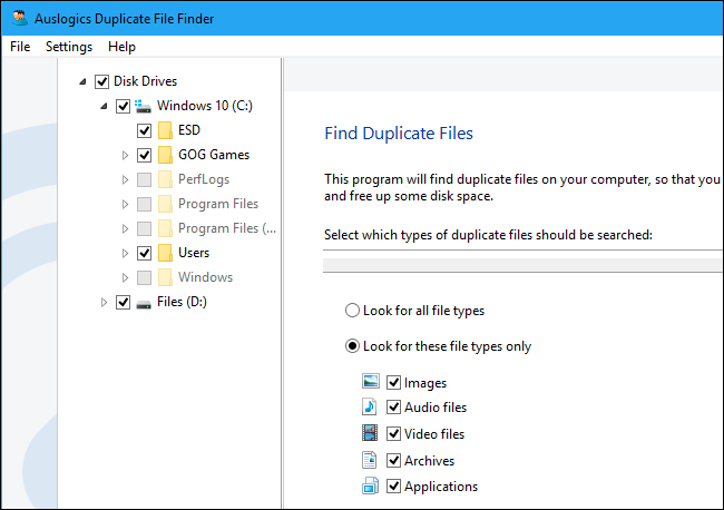 trovare e cancellare file duplicati su windows 10 con Auslogics Duplicate File Finder