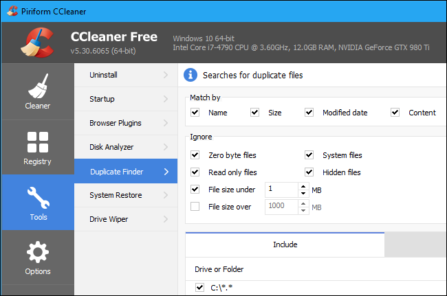 trovare e cancellare file duplicati su windows 10 con ccleaner