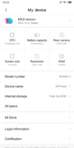 xiaomi mi max 3 - miui 10 a