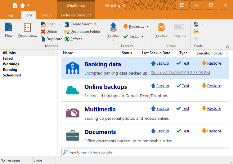 L'ottimo software FBackup, disponibile per Windows