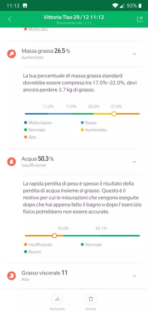 Recensione Xiaomi Mi Body Composition Scale mi fit dati 2