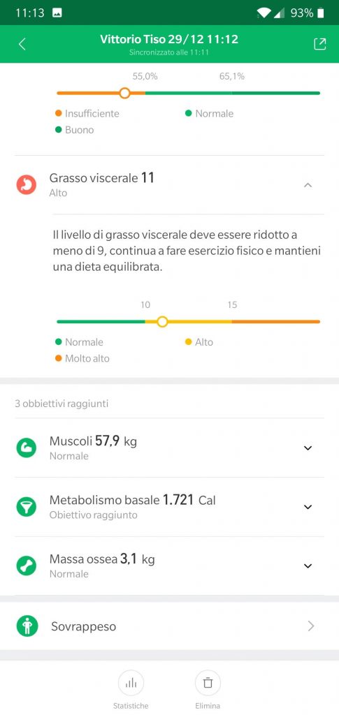 Recensione Xiaomi Mi Body Composition Scale mi fit dati 3