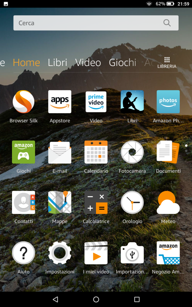 menu applicazioni kindle fire