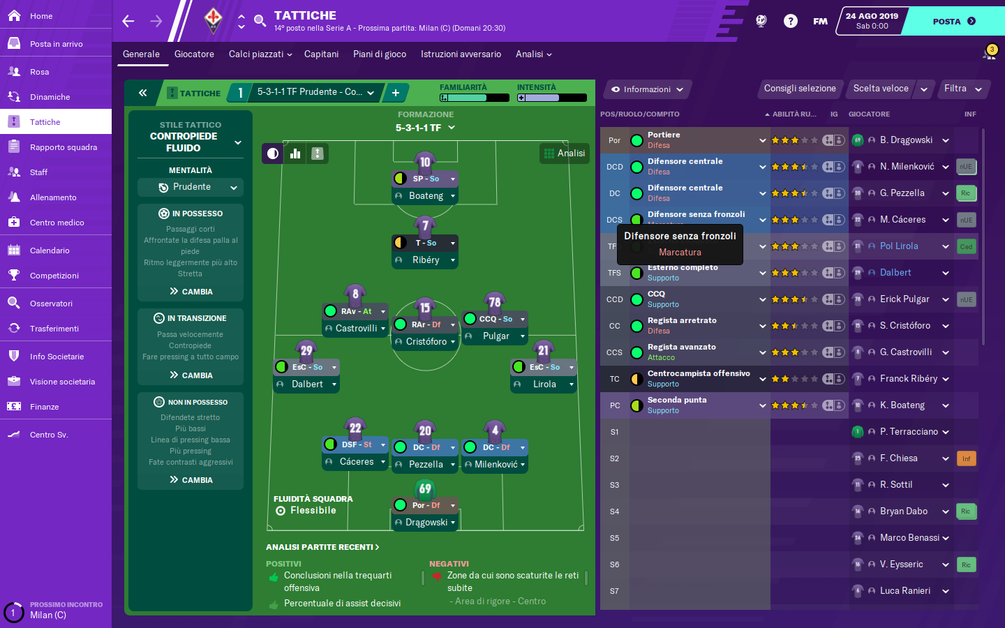 Una scena tratta da Football Manager 2020