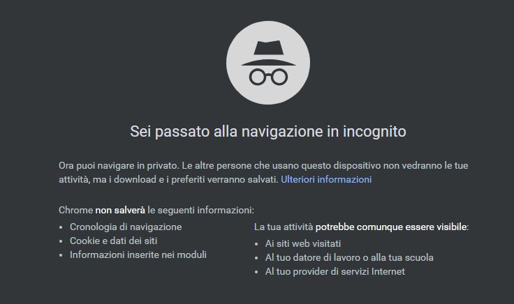 navigazione incognito - google chrome