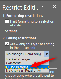 La voce "Compilazione dei moduli" in Word