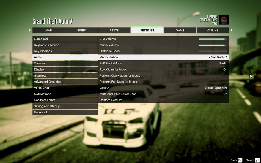 Il menu da cui è possibile aumentare il volume di GTA 5