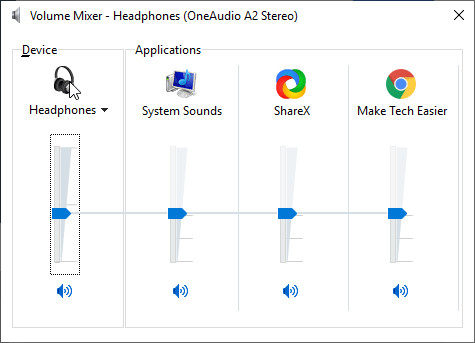 Il mixer volume e le applicazioni attualmente aperte nel PC con Windows 10