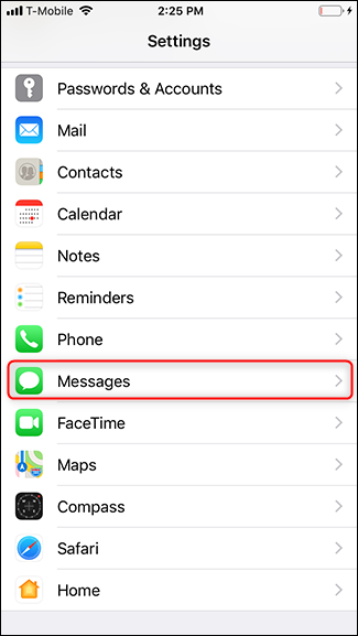 La voce "Messaggi", nelle impostazioni iphone