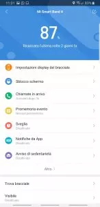 Mi Band 4 app Mi Fit - impostazioni