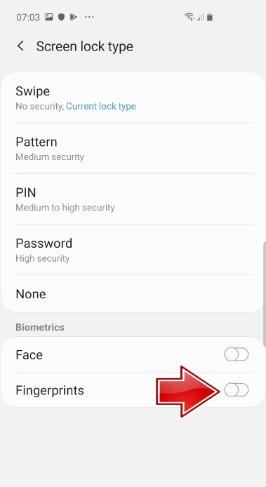 Come disattivare l'impronta digitale in Galaxy S10