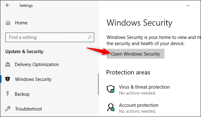 La voce per accedere a Windows Security