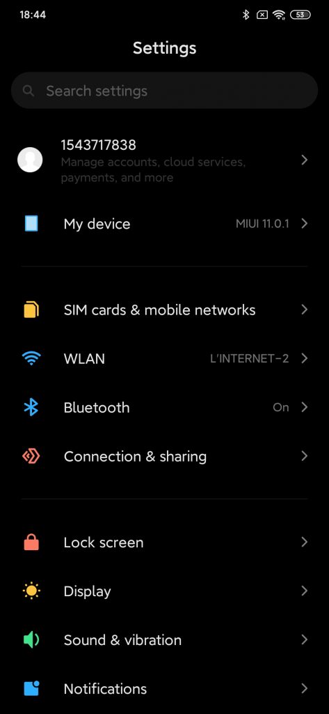 Screenshot miui 11 redmi note 8 pro - impostazioni