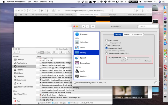 La schermata di Mac e la sezione per modificare il contrasto