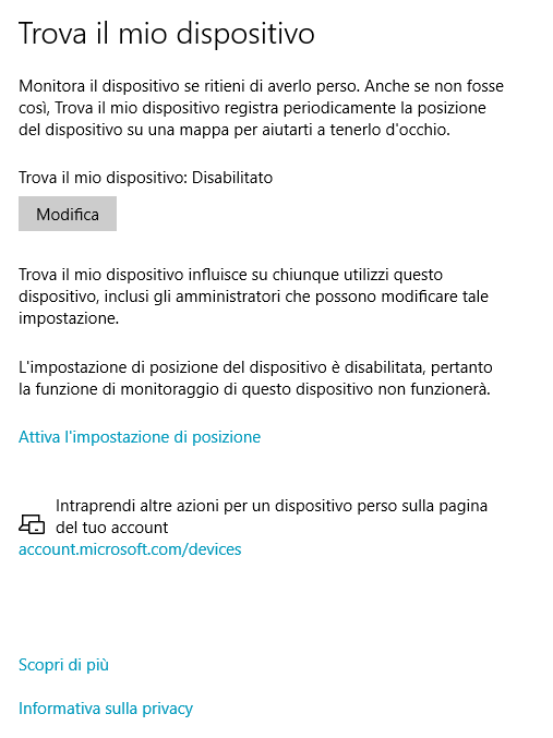 Trova il mio dispositivo windows 10