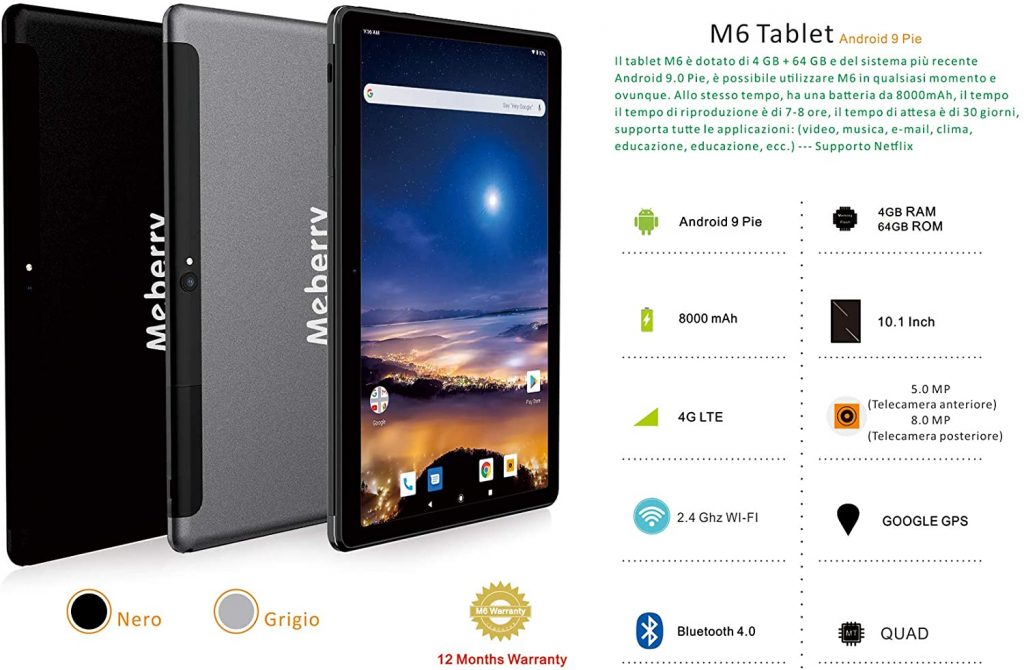 Meberry Tablet 10 Pollici specifiche hardware