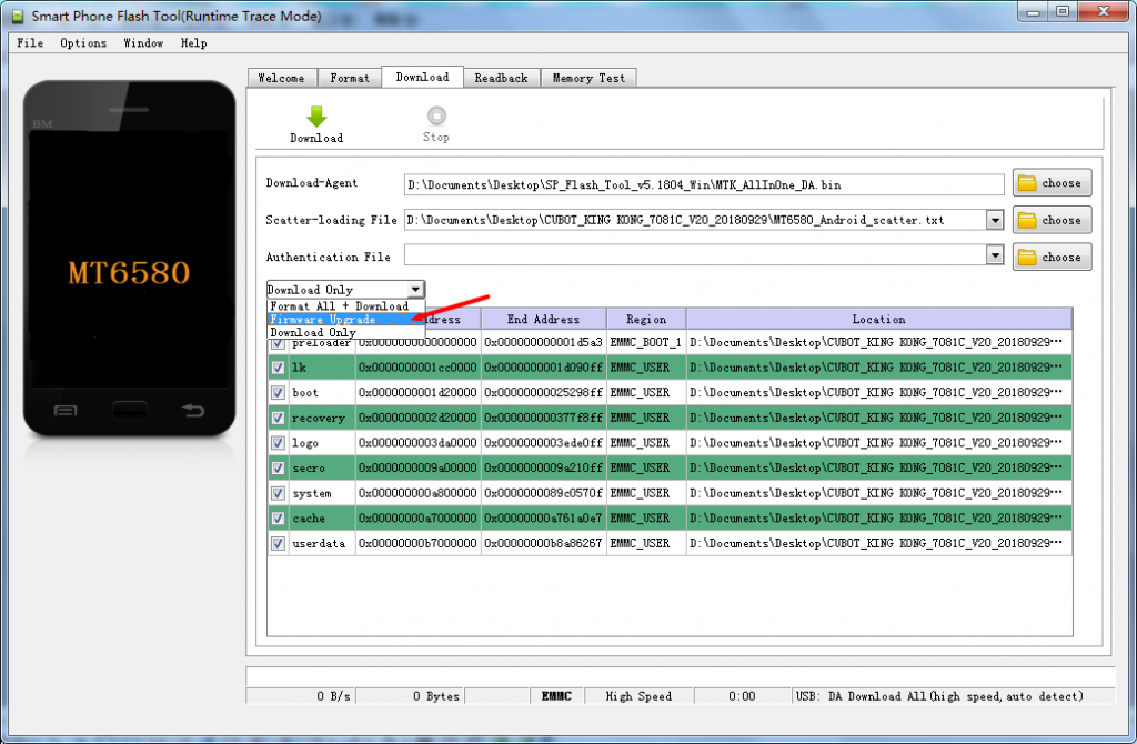firmware update cubot - passaggio 4 - selezione firmware update