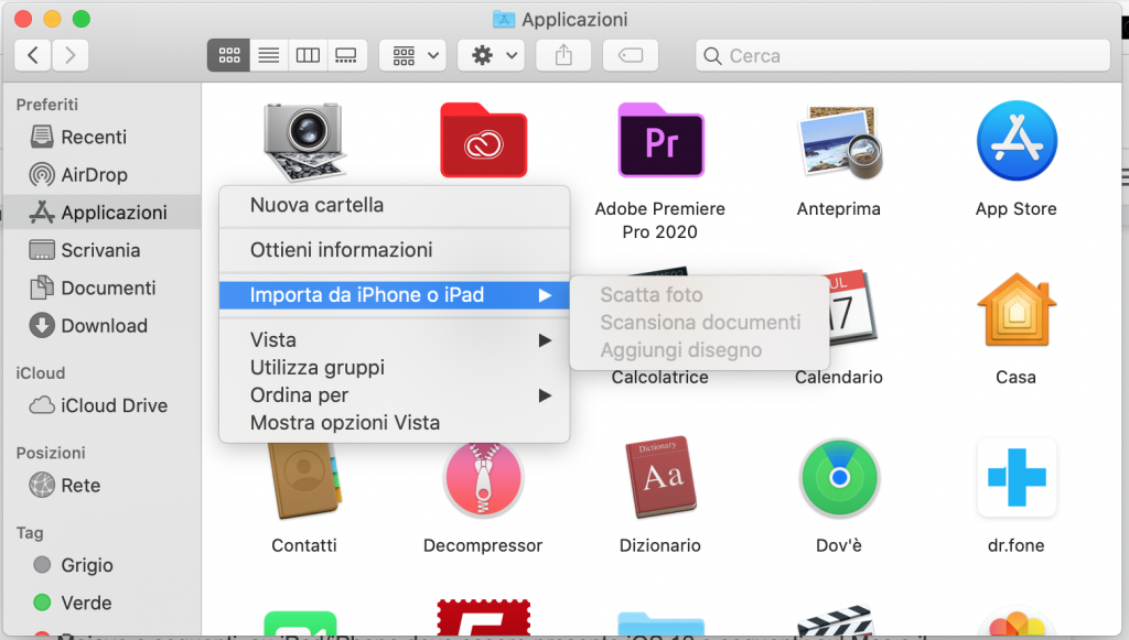 Importare velocemente foto e documenti da iPhone al Finder del Mac