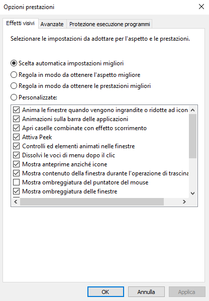 cancellare le animazioni permette di velocizzare il PC