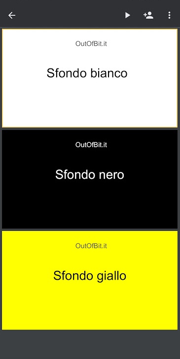 App Presentazioni tema scuro