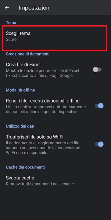 tema scuro app google 