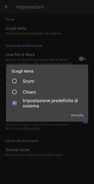 tema scuro app google