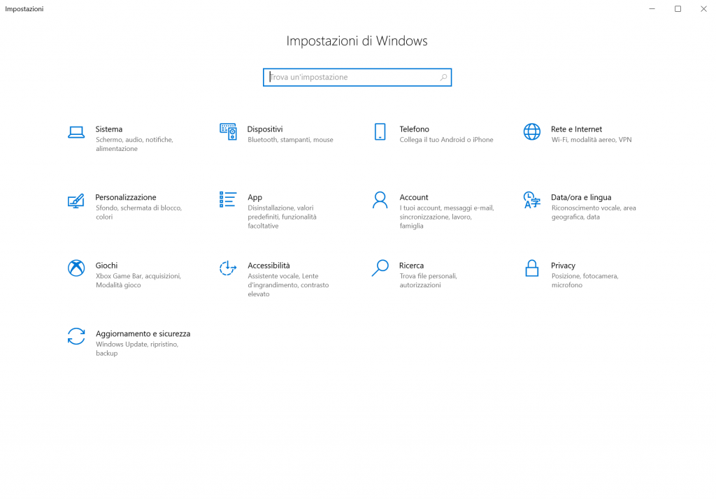 registrazione schermo windows 10 - passo 1 - impostazioni