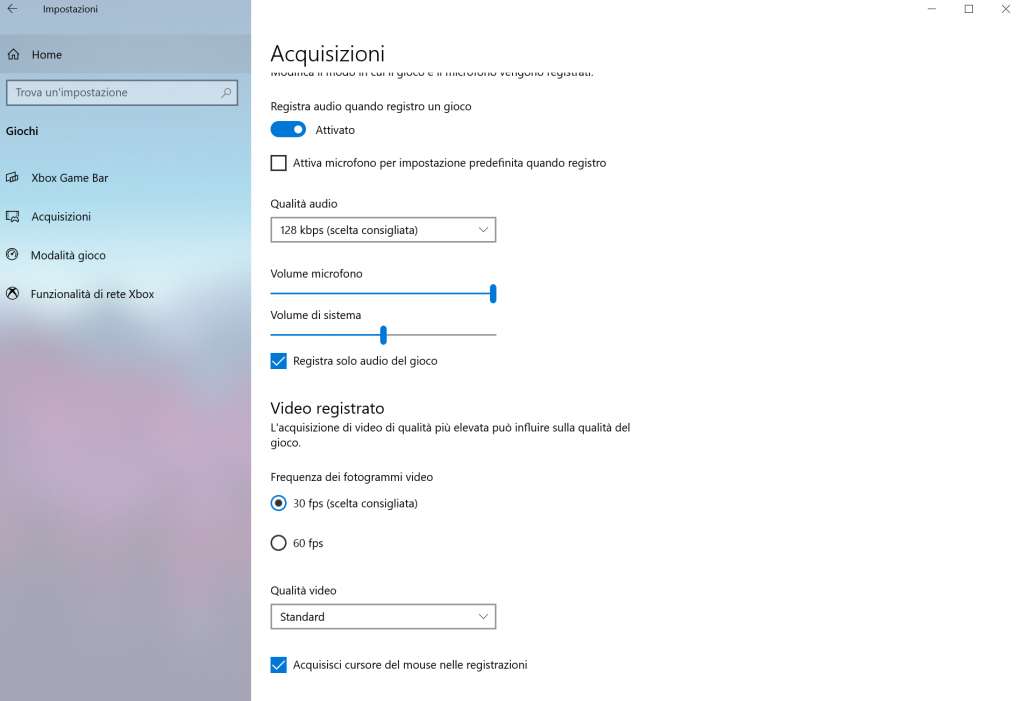 registrazione schermo windows 10 - passo 3 - acquisizioni