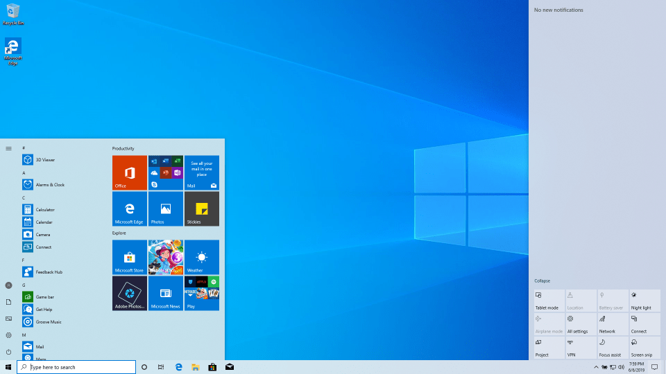 Uno screenshot del desktop di Windows 10