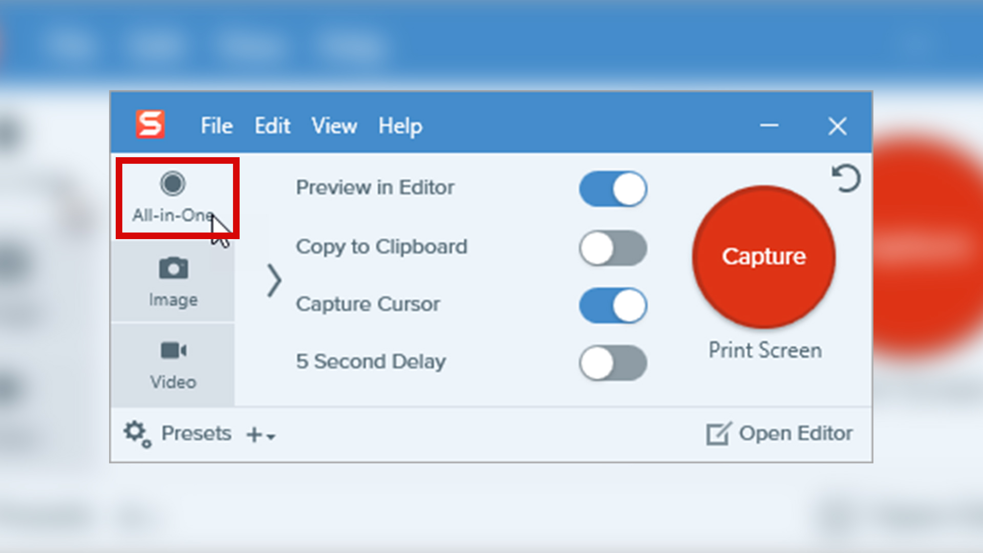 Il pulsante All-in-one di Snagit 