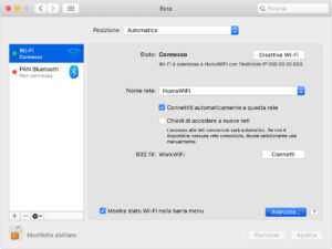 impostazioni rete wifi Mac