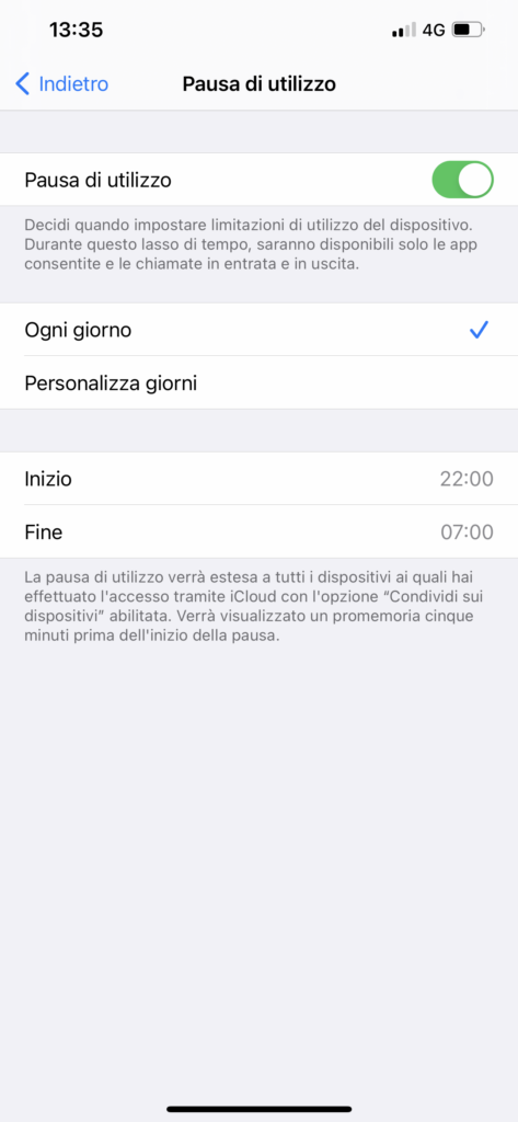 attivare la funzione pausa di utilizzo per limitare le ore di uso dello smartphone