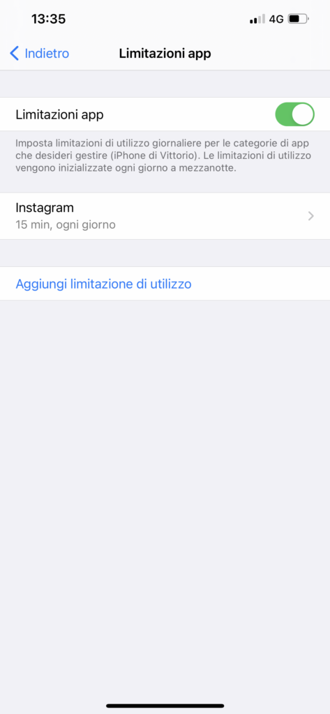 impostare un tempo massimo di utilizzo per le app su iphone