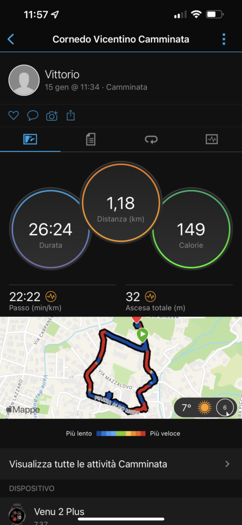 garmin venu 2 plus - app garmin connect - tracking sport camminata