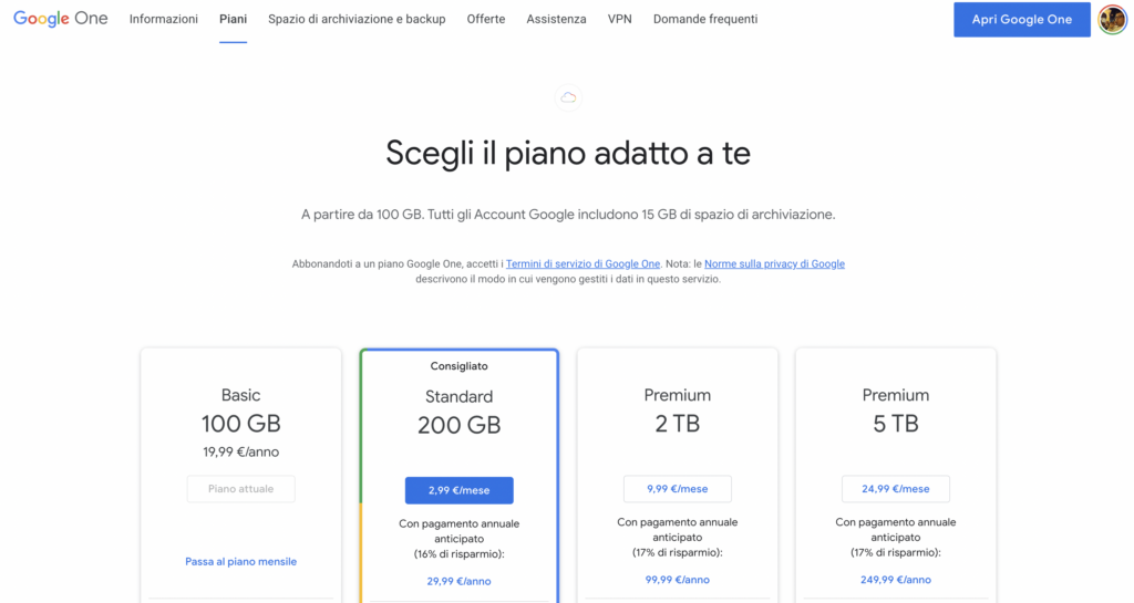 prezzi cloud google