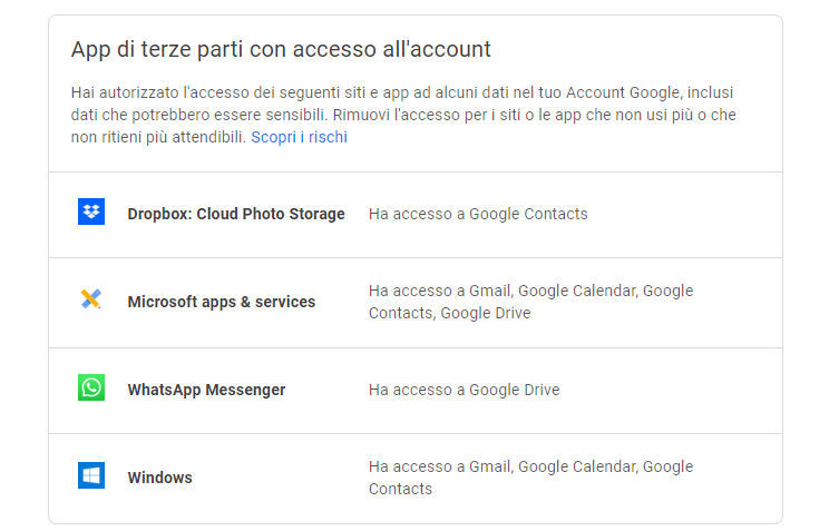 sicurezza account google app