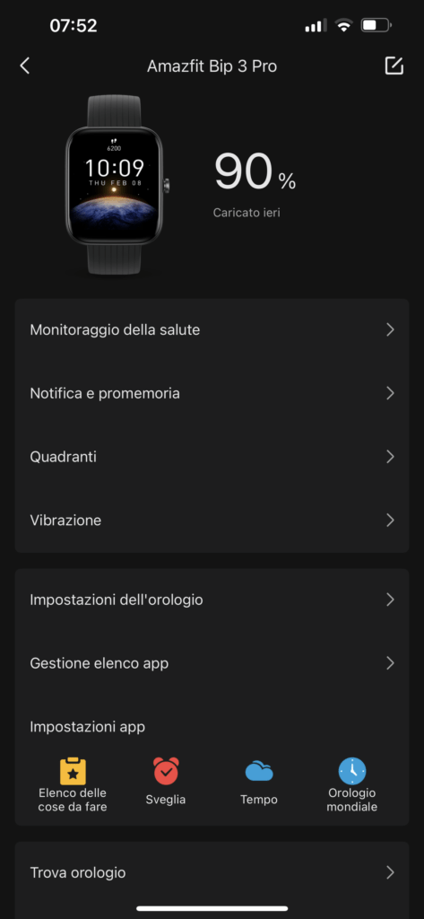Recensione Amazfit Bip 3 Pro - app zepp - impostazioni smartwatch