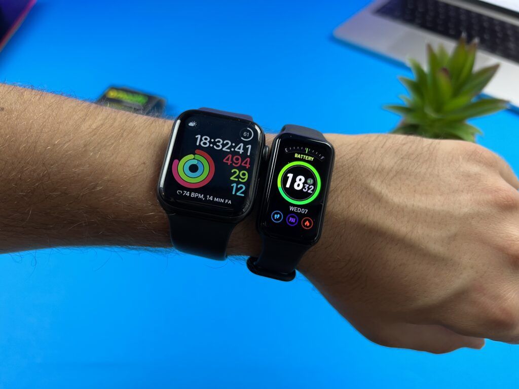 Amazfit Band 7 - confronto dimensioni con apple watch