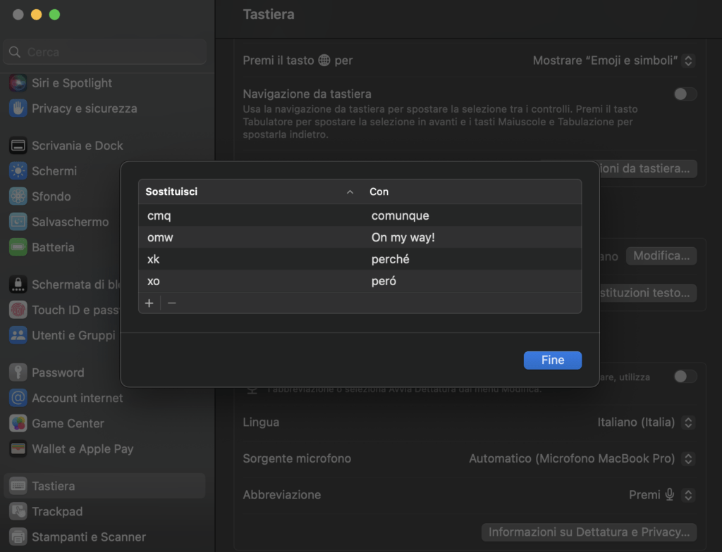 aggiungere emjo su mac con Sfruttare le sostituzioni automatiche della tastiera