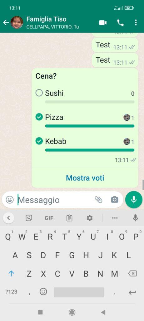 sondaggio su WhatsApp da android - sondaggio con voti