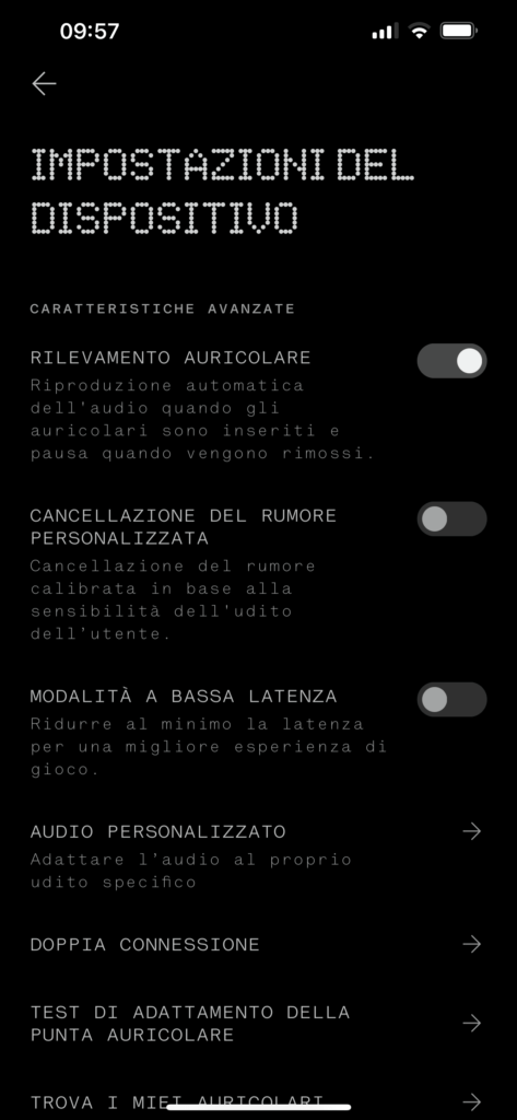 app Nothing X per Nothing Ear (2) - impostazioni avanzate