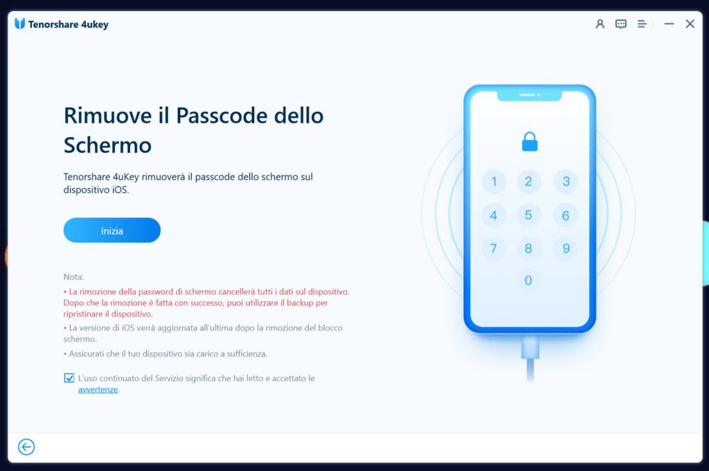 rimozione passcode iphone con 4ukey