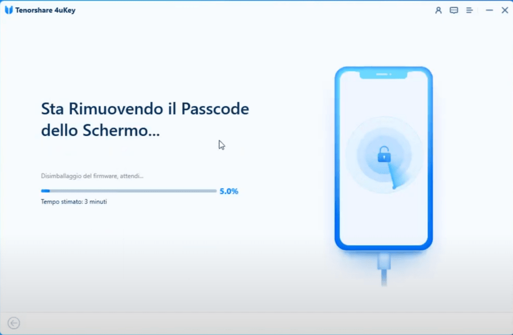 sblocco passcode - sblocco in corso iphone con tenorshare 4ukey