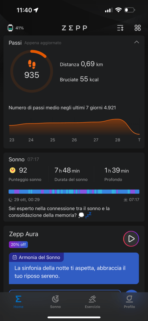 Recensione Amazfit Bip 5 - app zepp - home