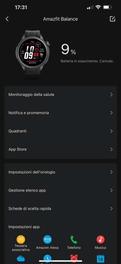 app zepp per amazfit balance - batteria e impostazioni