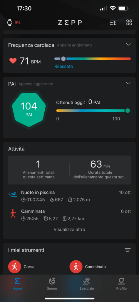 app zepp per amazfit balance - dati